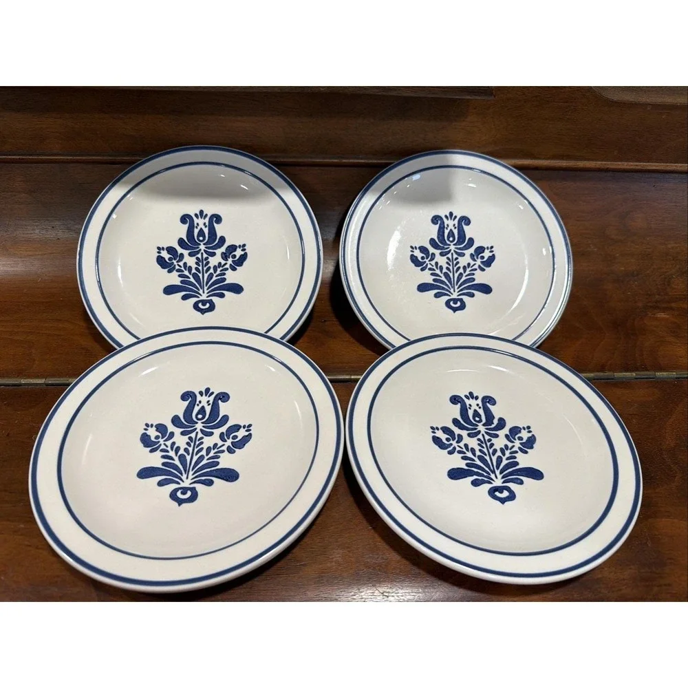 Set of 4 Pfaltzgraff  Glossy Blue Village 7